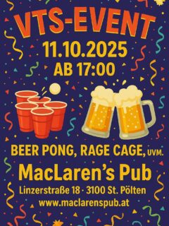 Liebe VTS-Mitglieder und Fans des Trinksports!🤝🏻
Das MacLarens Pub und der VTS St. Pölten laden euch zu einem gemeinsamen Abend ein, wo ihr Beer Pong, Rage Cage und Trinkspiele jeder Art ausprobieren und natürlich gegeneinander antreten könnt - exklusiv für VTS-Mitglieder bietet das MacLarens an diesem Abend Pitcher Bier (1,5L) für 13,5€ (statt 14,9) und Burger für 9,9€ (statt 15,6) an. 🤗
Kommt vorbei, wir freuen uns auf euch!🍻
#beerpong #ragecage #bier #beer #vtsstp