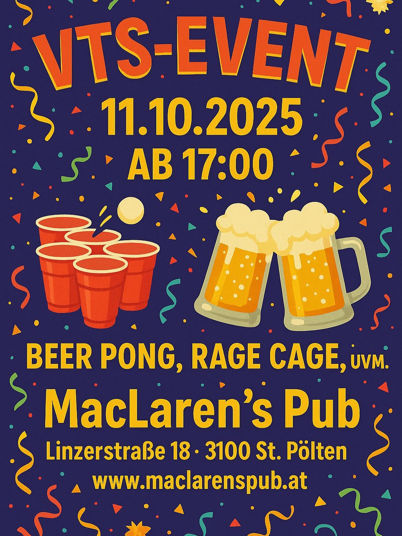 Liebe VTS-Mitglieder und Fans des Trinksports!🤝🏻
Das MacLarens Pub und der VTS St. Pölten laden euch zu einem gemeinsamen Abend ein, wo ihr Beer Pong, Rage Cage und Trinkspiele jeder Art ausprobieren und natürlich gegeneinander antreten könnt - exklusiv für VTS-Mitglieder bietet das MacLarens an diesem Abend Pitcher Bier (1,5L) für 13,5€ (statt 14,9) und Burger für 9,9€ (statt 15,6) an. 🤗
Kommt vorbei, wir freuen uns auf euch!🍻
#beerpong #ragecage #bier #beer #vtsstp