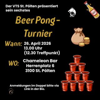 🔥 6. Beer Pong Turnier des VTS-STP 🔥
📅 26.04.2026
🕒 Treffen: 12:30 Uhr | Turnierstart: 13:00 Uhr
Es ist wieder soweit – wir suchen die nächsten Beer Pong Champions! 🏆
💰 Auf die ersten drei Plätze warten Preisgelder!
⚠️ Nur 16 Teams – sichert euch schnell euren Startplatz!
🎯 Gespielt wird im Doppel-K.O.-System
👥 Anmeldung nur als 2er-Team
📣 Bringt euren Support mit – je mehr Stimmung, desto besser!
🎉 Das Team mit dem meisten Support bekommt eine extra Belohnung!
📋 Regelwerk & Anmeldung über den L!nk in der B!o
#beerpong #vtsstp #turnier #teamspirit #studentenleben