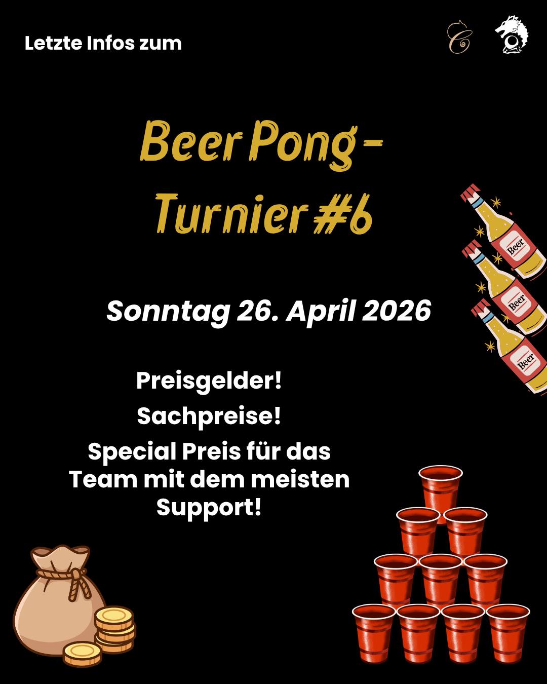 🔥 Beer Pong Turnier #6 in der Chameleonbar! 🍻
Am Sonntag geht’s wieder rund – und das Turnier ist schon komplett AUSGEBUCHT 🙌
💰 Preise im Wert von ~450€:
🥇 150€ Gutschein
🥈 75€ Gutschein
🥉 50€ Gutschein
🍺 Magnum-Flaschen für die Top 3
🎉 Extra: 50€ Gutschein für das Team mit dem meisten Support – also unbedingt Freunde mitnehmen und Stimmung machen!
Neben dem Turnier gibt’s auch einen extra Beer Pong Funtable & eine richtig gute Party 😎
☀️ Wetter schaut auch top aus!
💸 Startgeld: 15€ für alle Nicht-Mitglieder
Let’s fill the bar & make it a night 🍻🔥